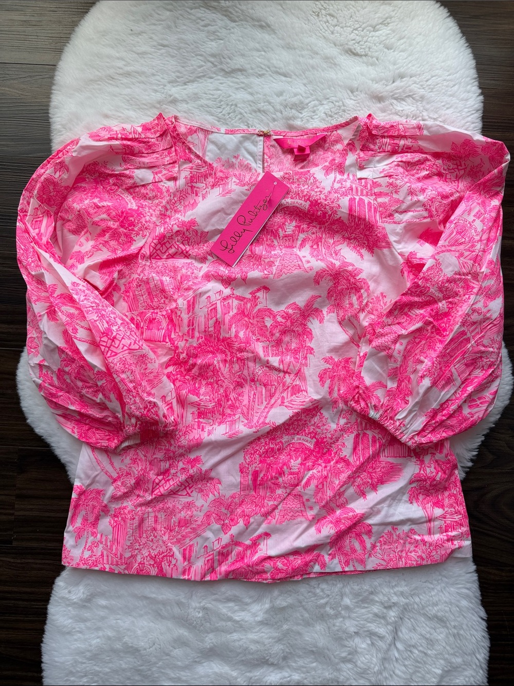 NWT Lily Pulitzer Barbara 3/4 Sleeve Resort White Palm Beach Anniversary Toile - Picture 2 of 9